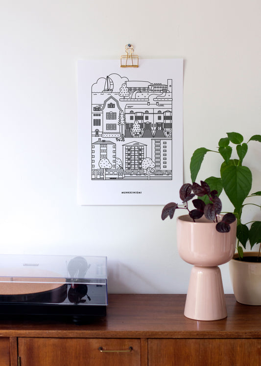 Munkkiniemi juliste A3, musta printti