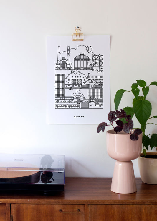 Sörnäinen juliste A3, musta printti