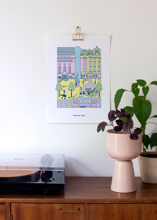 Fredan tori juliste A3 seinällä