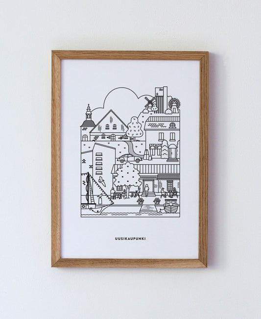 Uusikaupunki juliste A4 musta