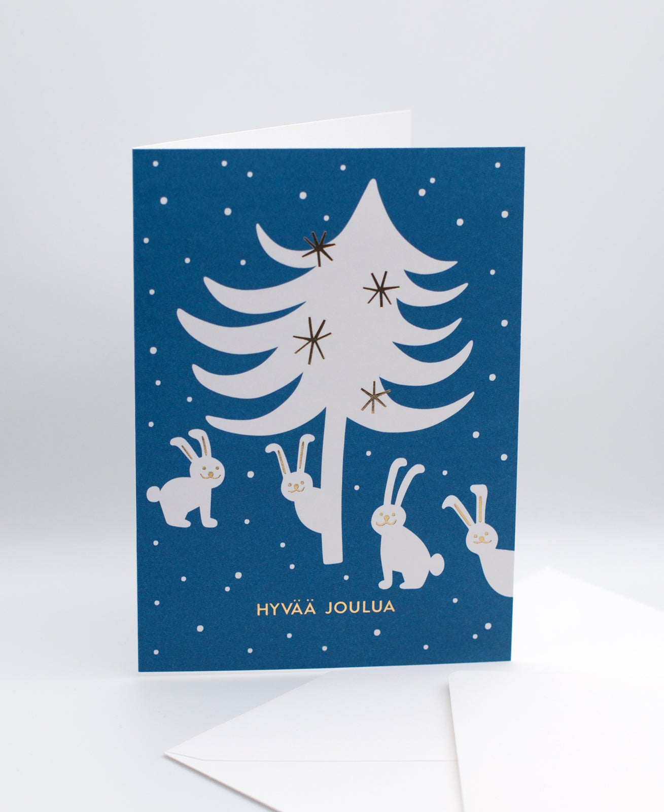 Joulujänikset greeting card and white envelope