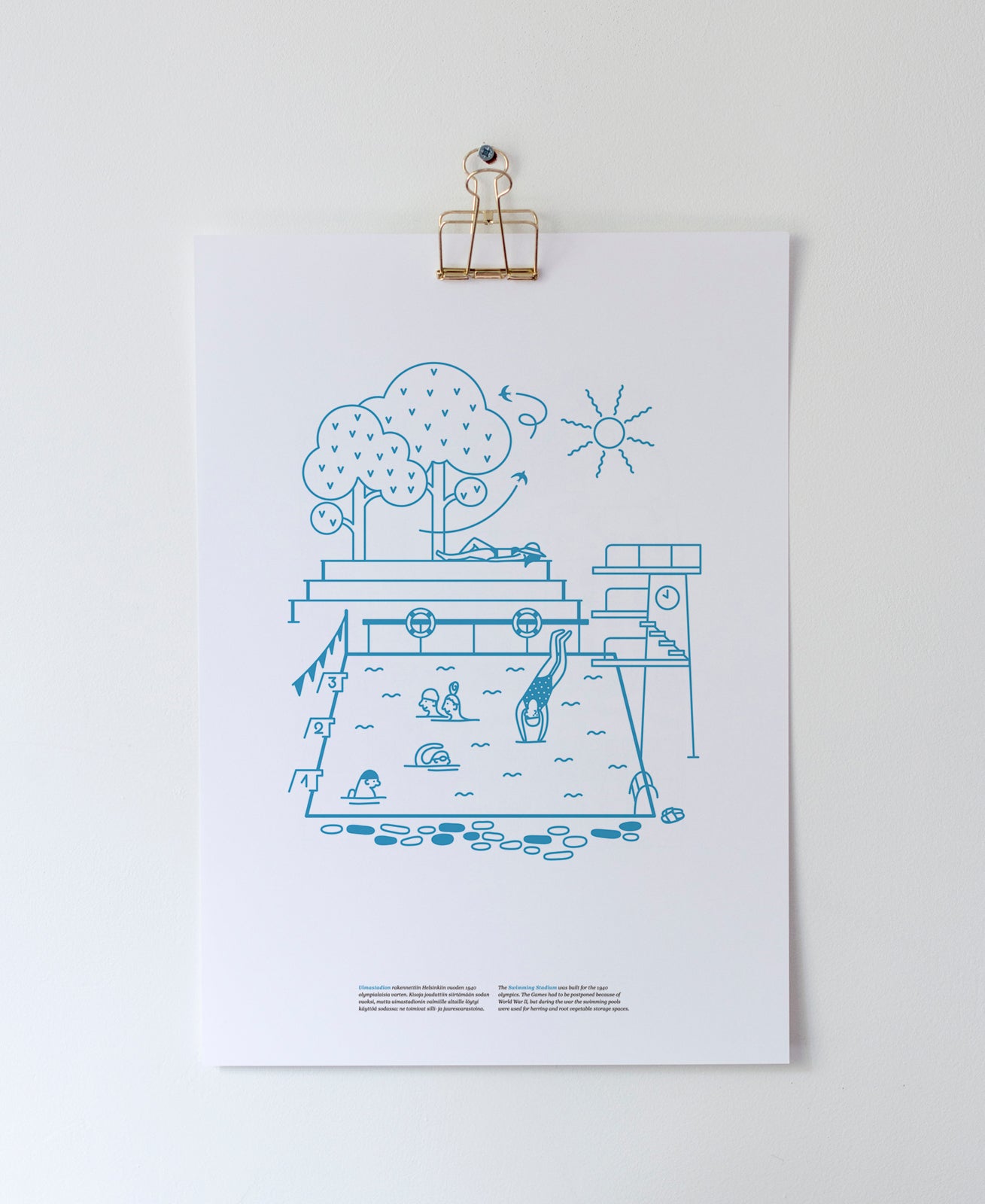 Uimastadion poster A3, blue